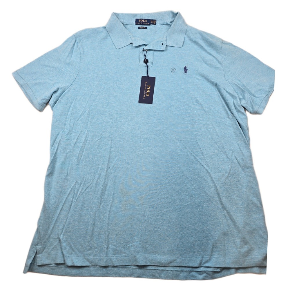 Polo Ralph Lauren Mesh Polo Shirt Mens 2XL Blue Heather Cotton Classic Fit NEW